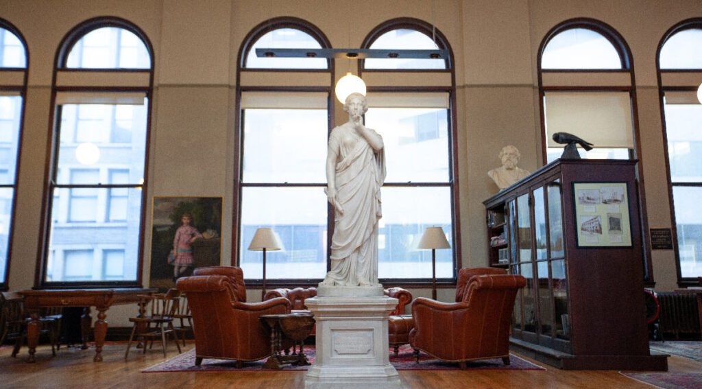 The Mercantile Library, located on the upper floors of the Mercantile building The Mercantile Library, located on the upper floors of the Mercantile building